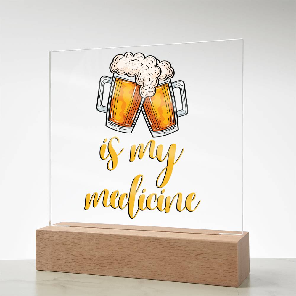 "Beer is my Medicine" Night Light, Acrylic Plaque Nightlight, Beer Lover Gift, Home Bar Decor, Man Cave Lighting