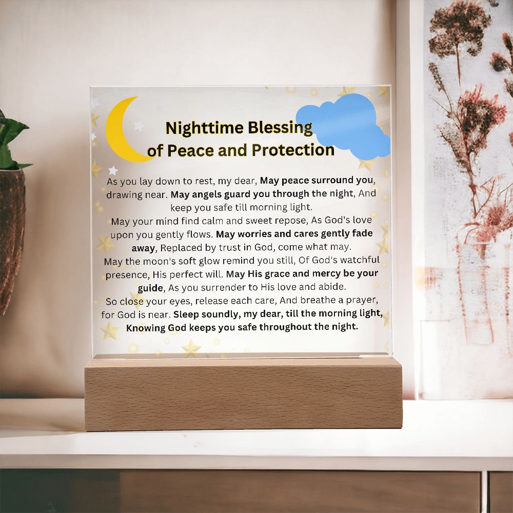 Beneath the Moon's Glow: A Nighttime Blessing of Peace and Protection Square Acrylic Plaque!