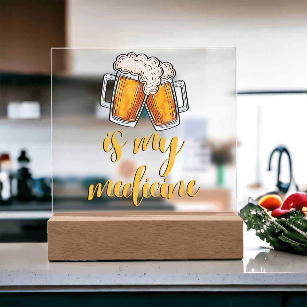 "Beer is my Medicine" Night Light, Acrylic Plaque Nightlight, Beer Lover Gift, Home Bar Decor, Man Cave Lighting