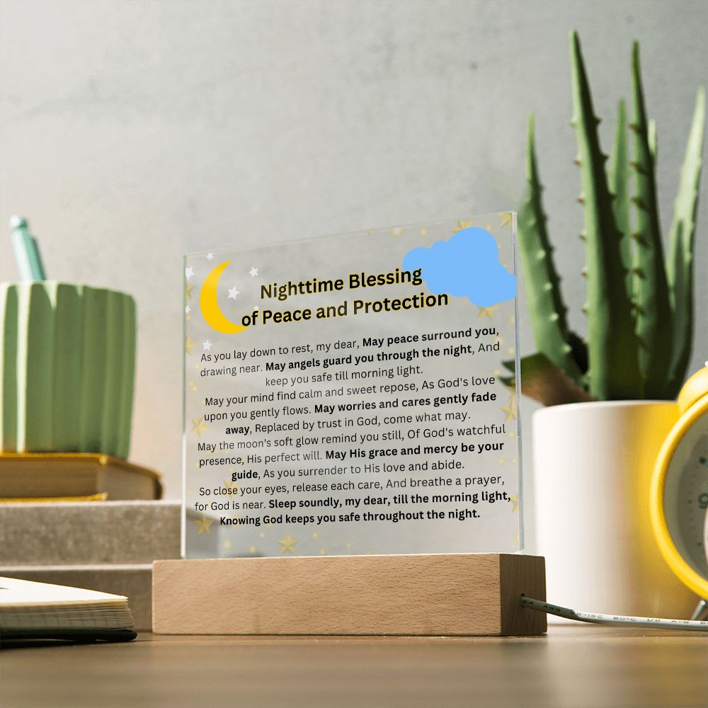 Beneath the Moon's Glow: A Nighttime Blessing of Peace and Protection Square Acrylic Plaque!