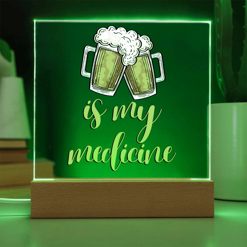 "Beer is my Medicine" Night Light, Acrylic Plaque Nightlight, Beer Lover Gift, Home Bar Decor, Man Cave Lighting
