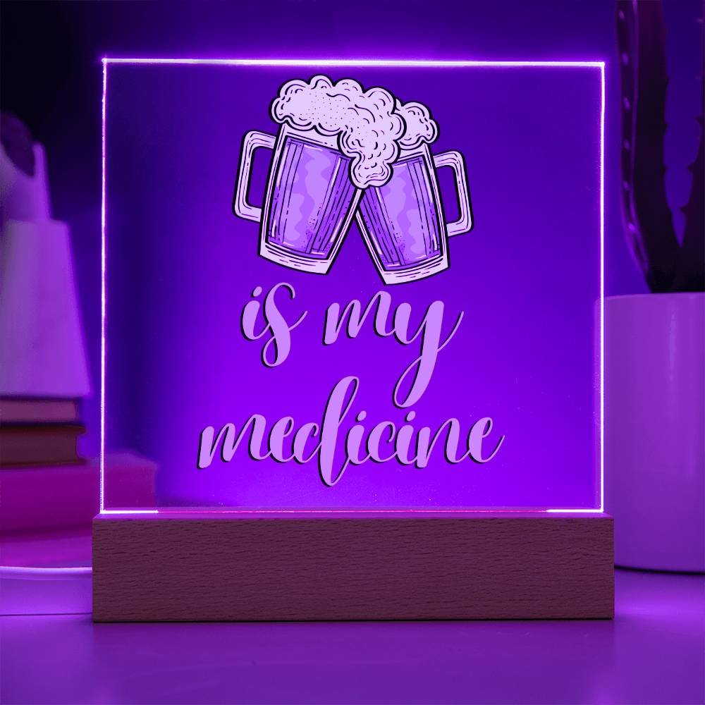 "Beer is my Medicine" Night Light, Acrylic Plaque Nightlight, Beer Lover Gift, Home Bar Decor, Man Cave Lighting