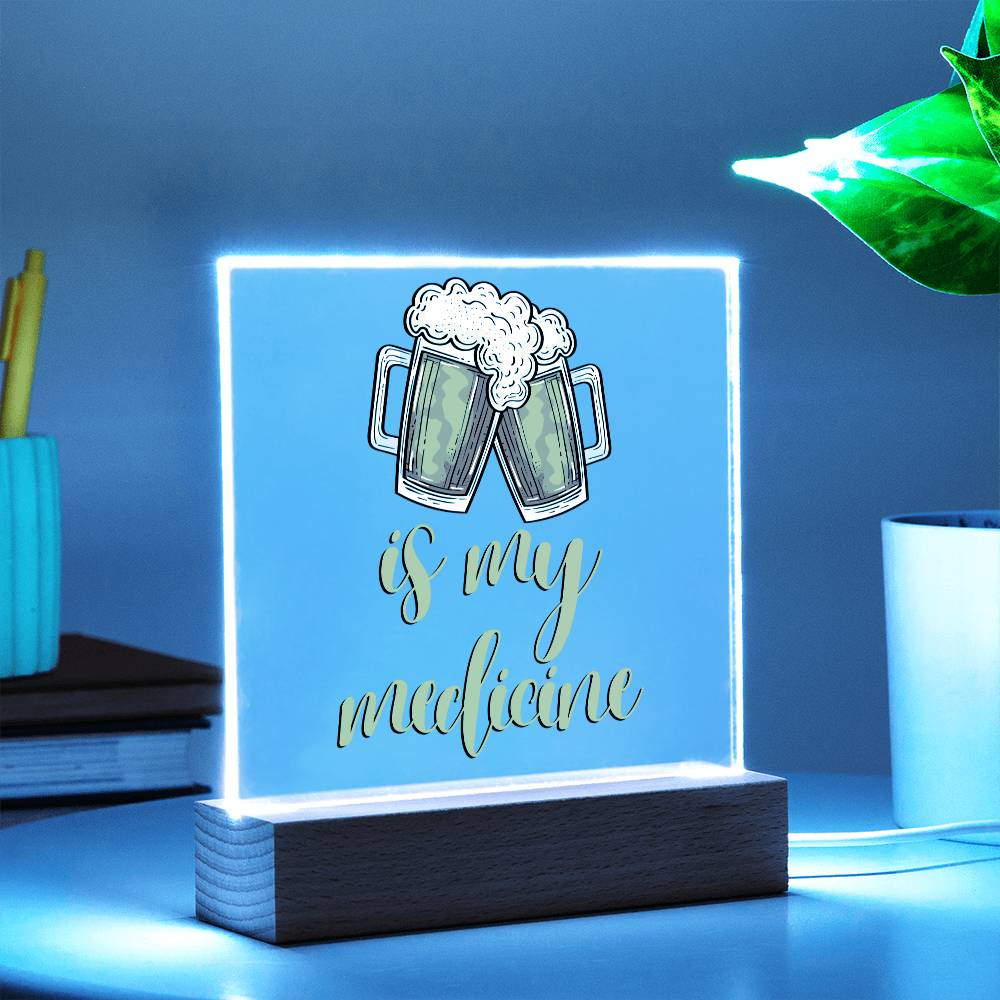 "Beer is my Medicine" Night Light, Acrylic Plaque Nightlight, Beer Lover Gift, Home Bar Decor, Man Cave Lighting