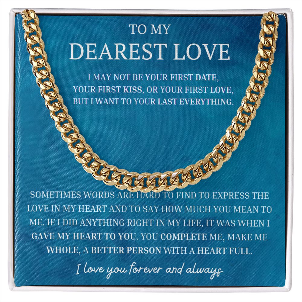 Dearest Love Cuban Chain Necklace, Sentimental Boyfriend Gift, Husband & Soulmate & Boyfriend Birthday Gift, Love Gift Ideas, Valentines Day Gifts