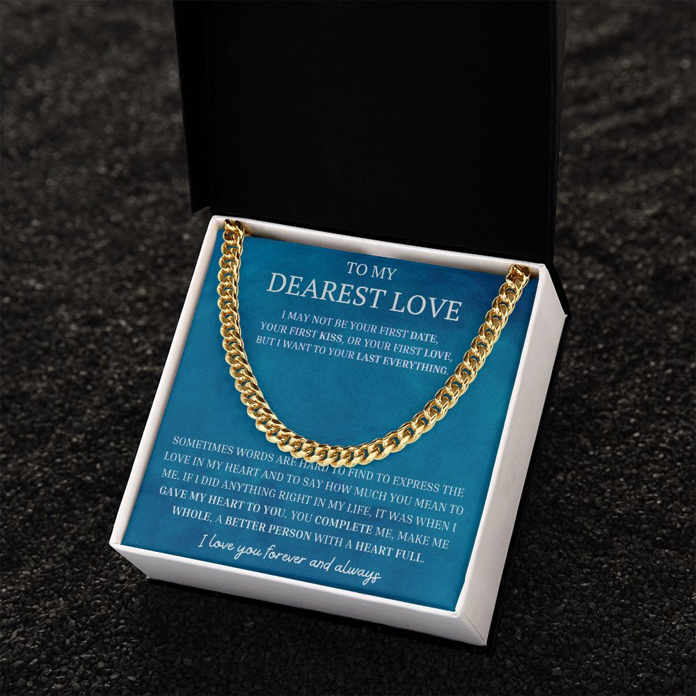 Dearest Love Cuban Chain Necklace, Sentimental Boyfriend Gift, Husband & Soulmate & Boyfriend Birthday Gift, Love Gift Ideas, Valentines Day Gifts