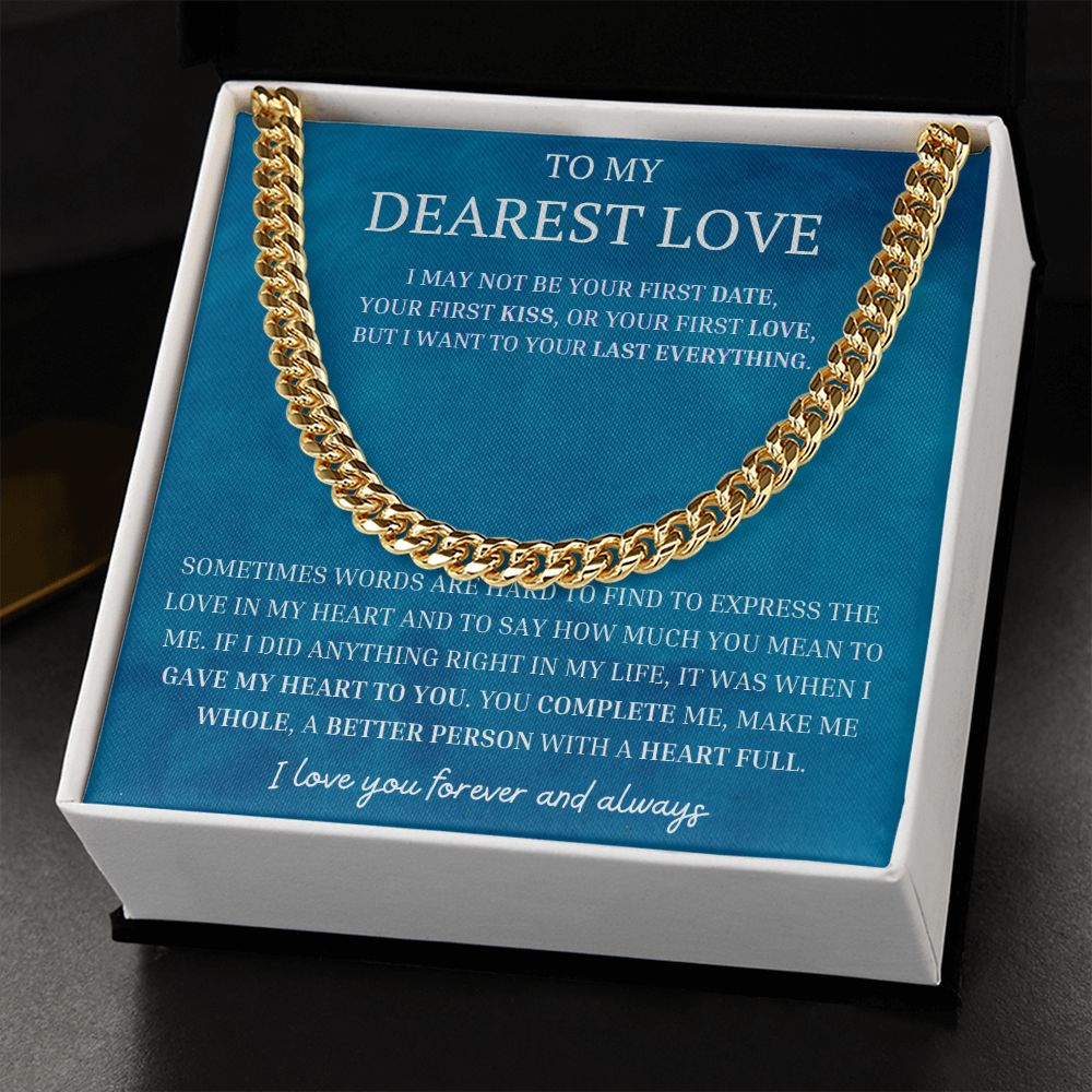 Dearest Love Cuban Chain Necklace, Sentimental Boyfriend Gift, Husband & Soulmate & Boyfriend Birthday Gift, Love Gift Ideas, Valentines Day Gifts