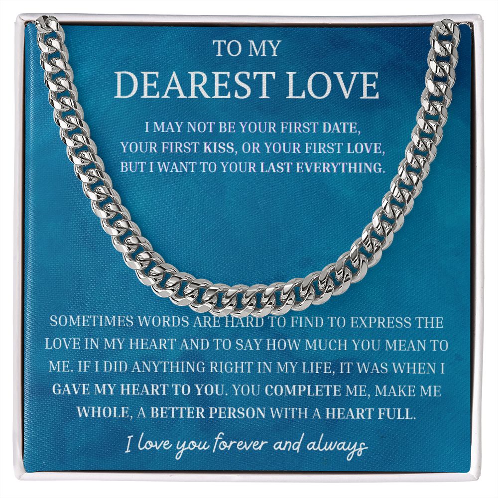 Dearest Love Cuban Chain Necklace, Sentimental Boyfriend Gift, Husband & Soulmate & Boyfriend Birthday Gift, Love Gift Ideas, Valentines Day Gifts