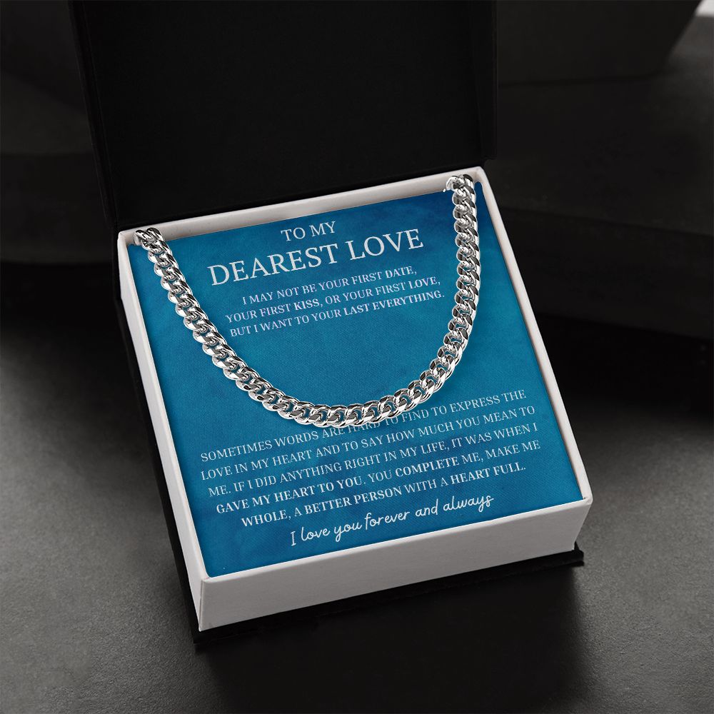 Dearest Love Cuban Chain Necklace, Sentimental Boyfriend Gift, Husband & Soulmate & Boyfriend Birthday Gift, Love Gift Ideas, Valentines Day Gifts