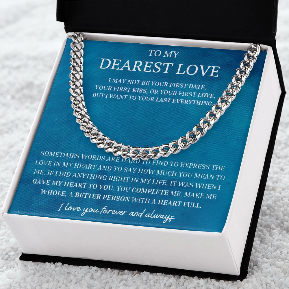 Dearest Love Cuban Chain Necklace, Sentimental Boyfriend Gift, Husband & Soulmate & Boyfriend Birthday Gift, Love Gift Ideas, Valentines Day Gifts