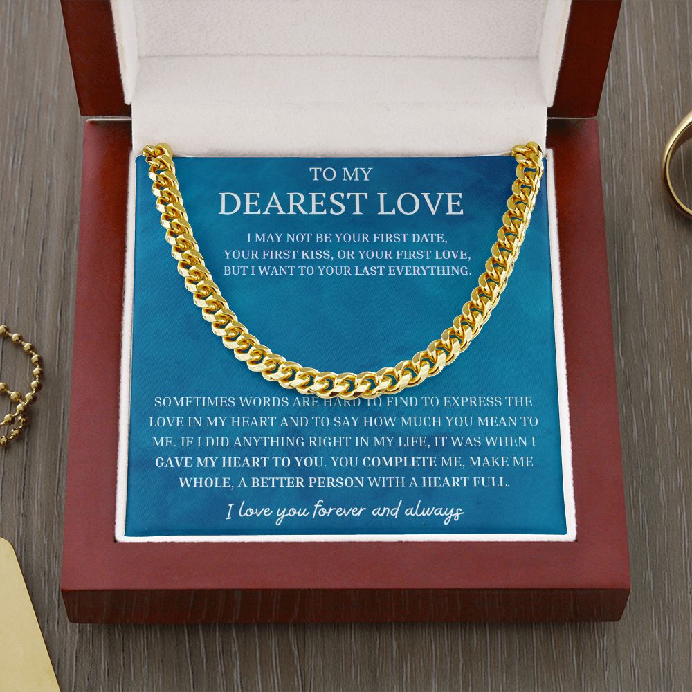 Dearest Love Cuban Chain Necklace, Sentimental Boyfriend Gift, Husband & Soulmate & Boyfriend Birthday Gift, Love Gift Ideas, Valentines Day Gifts