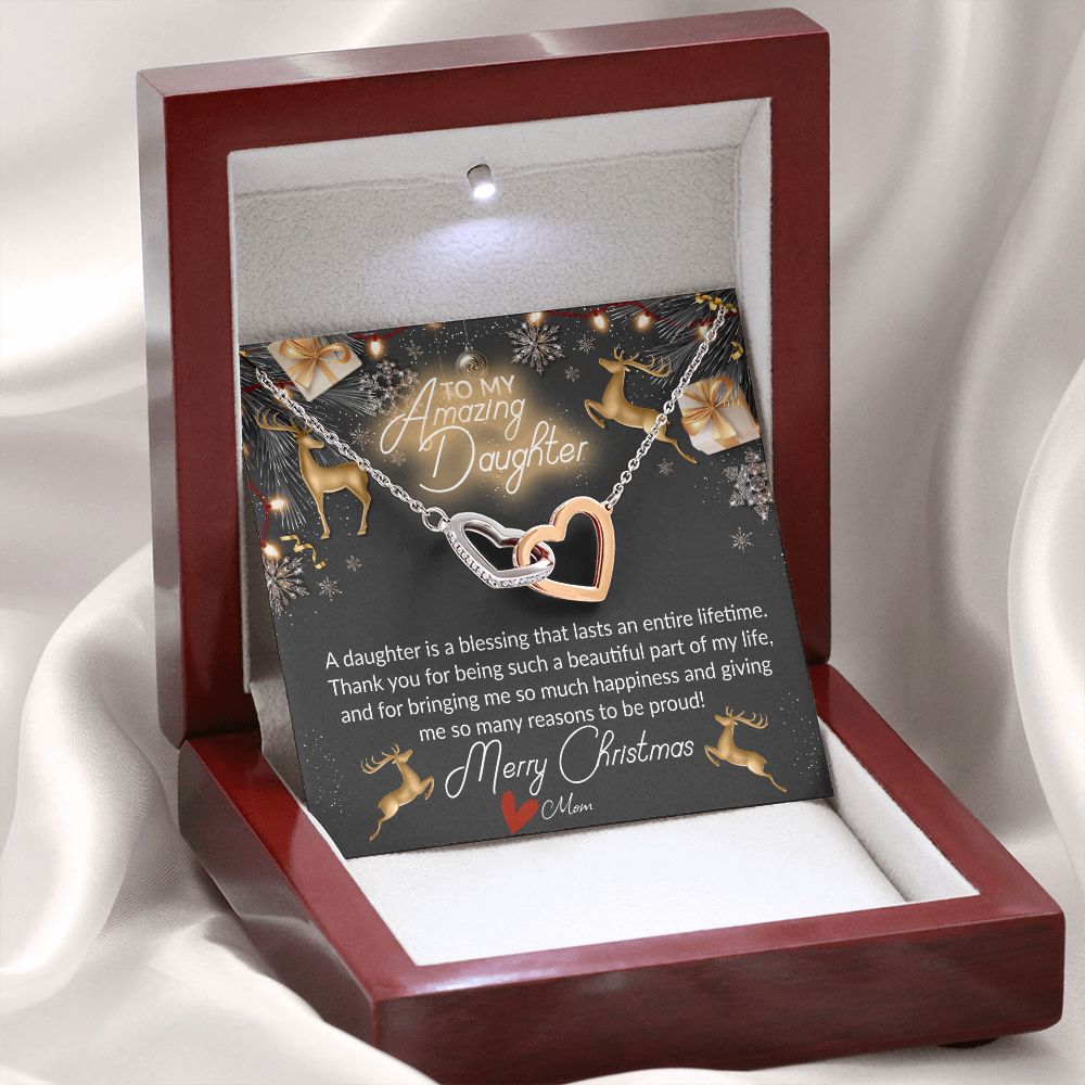 To My Amazing Daughter From Mom Interlocking Hearts necklace