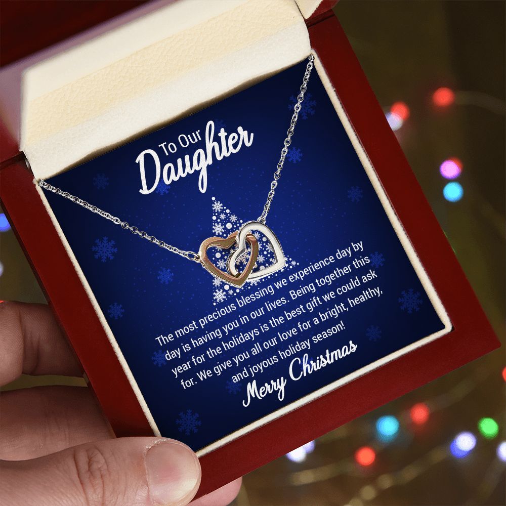 To our Daughter The most precious blessing we experience day by day is having you in our lives Christmas Interlocking Hearts Necklace