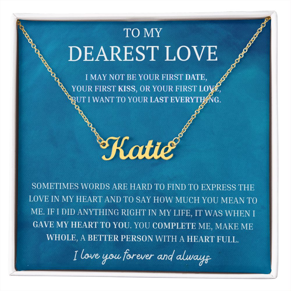 To My Dearest Love Personalized Name Necklace YOU COMPLETE ME, Anniversary Gift for SOULMATE , SOULMATE Birthday, SOULMATE Necklace, Valentines Day Gift For SOULMATE