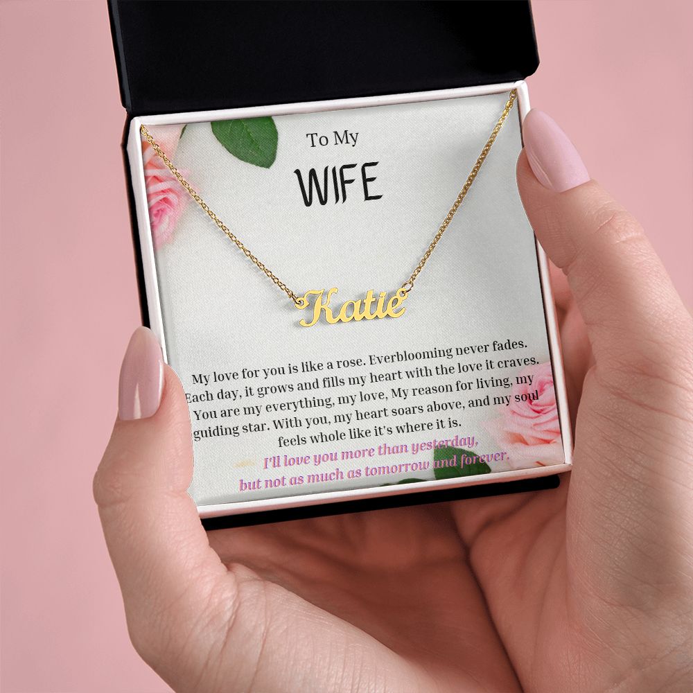 To My WIFE Personalized Name Necklace My love for you is like a rose, Anniversary Gift for WIFE , WIFE Birthday, WIFE Necklace, Valentines Day Gift For WIFE