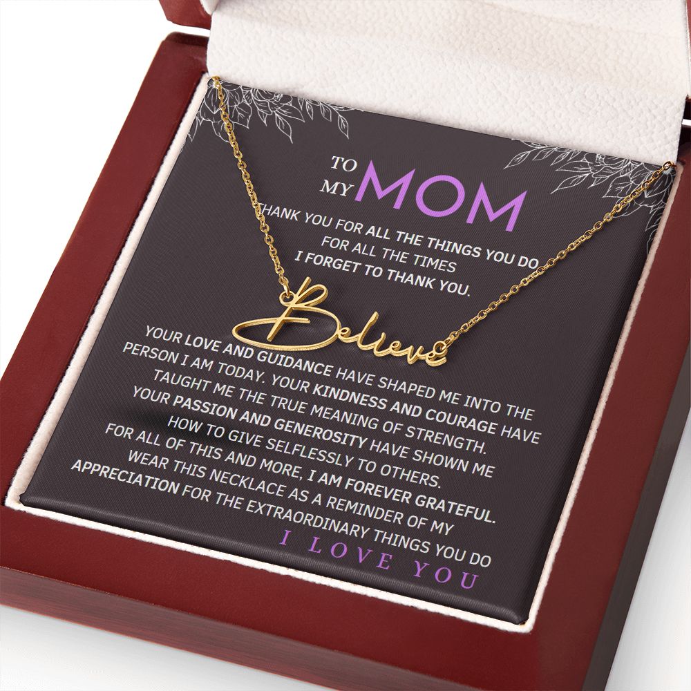 To My Mom Signature Style Name Necklace Message Card for All Necklace Jewelry with dark background From Son Daughter Gift Anniversary Birthday Mothers day