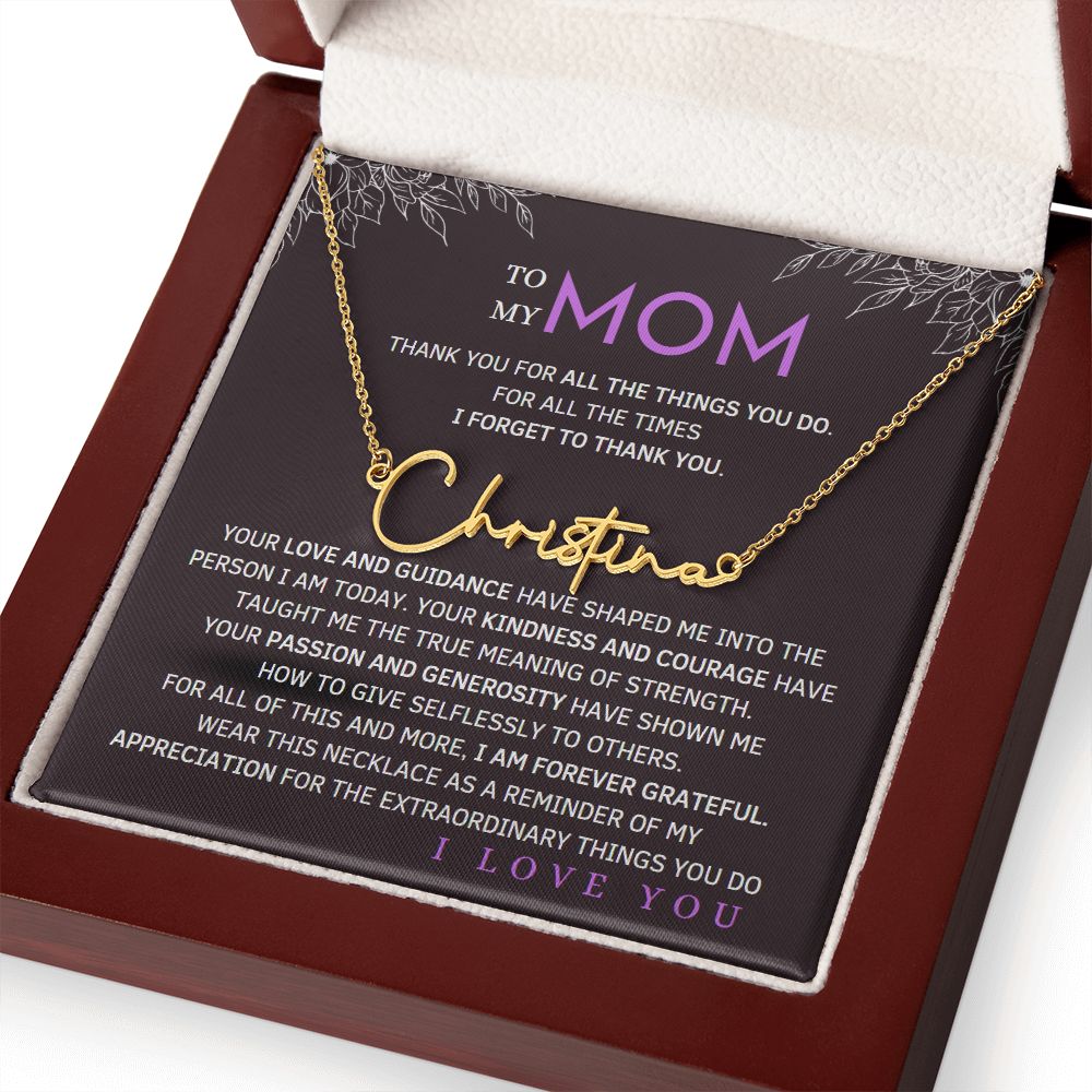 To My Mom Signature Style Name Necklace Message Card for All Necklace Jewelry with dark background From Son Daughter Gift Anniversary Birthday Mothers day