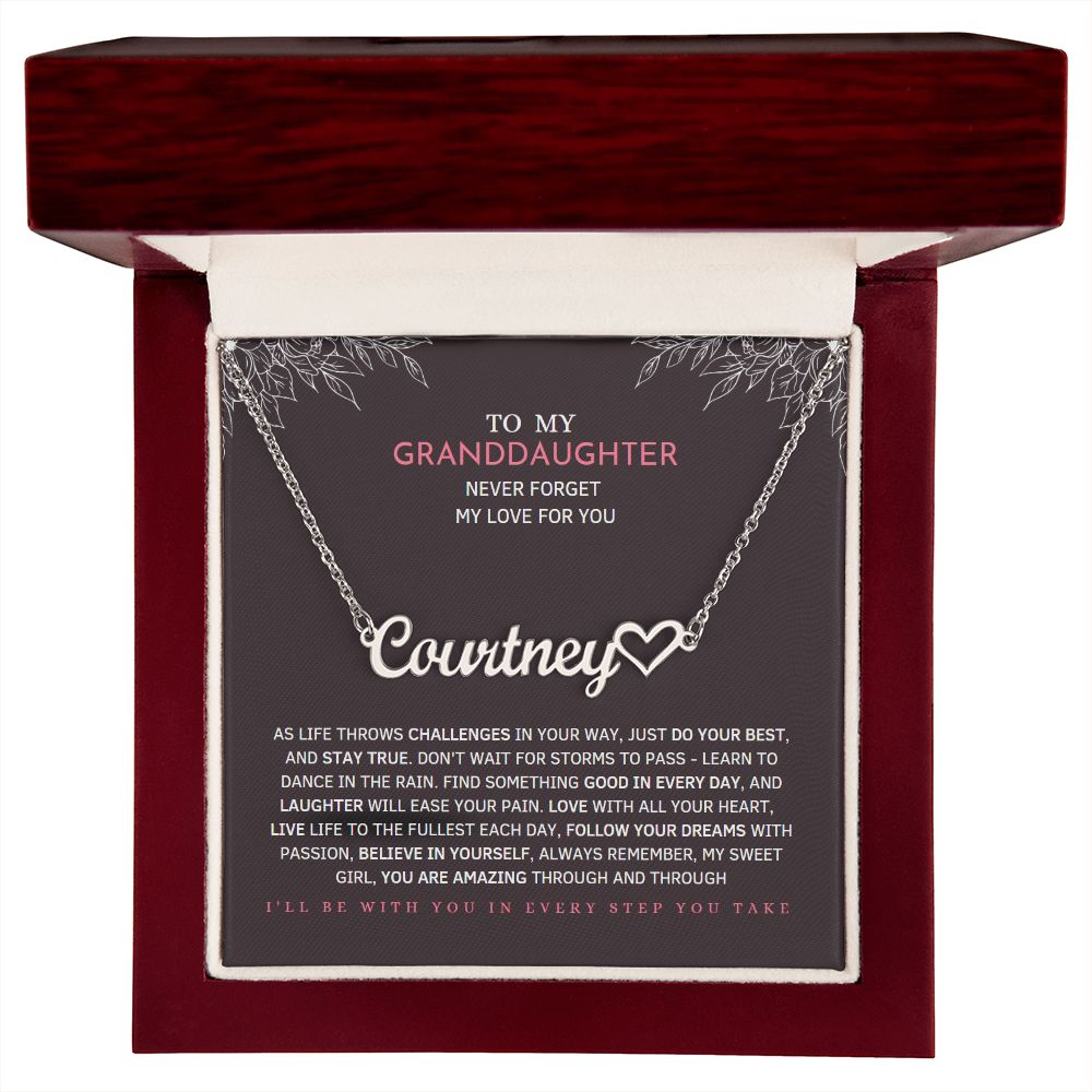 To My Granddaughter Never Forget my Love For You Heart Name Necklace , Granddaughter Necklace, Granddaughter Gifts