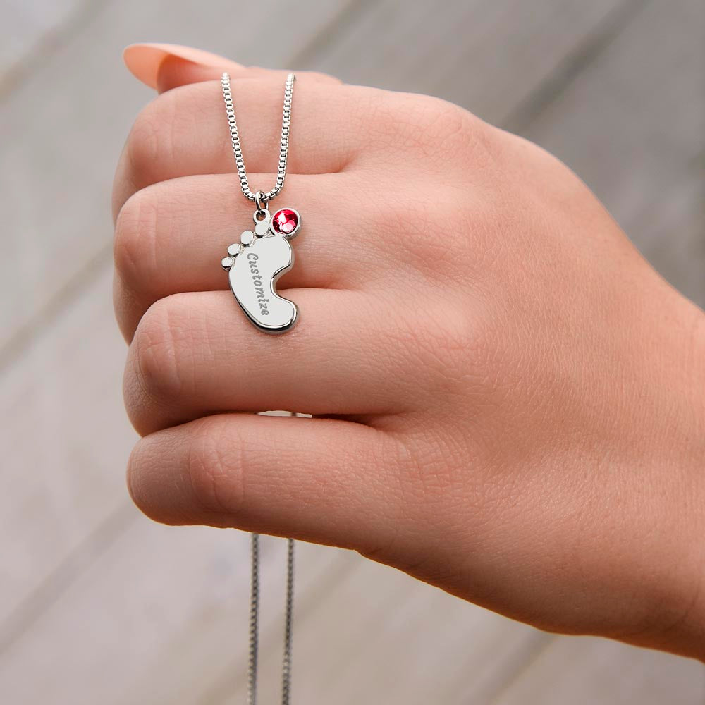 To My Mommy Mom to Be Custom Baby Feet Necklace with Birthstone, Baby Shower Gift, Expecting Mother Pregnancy Gift