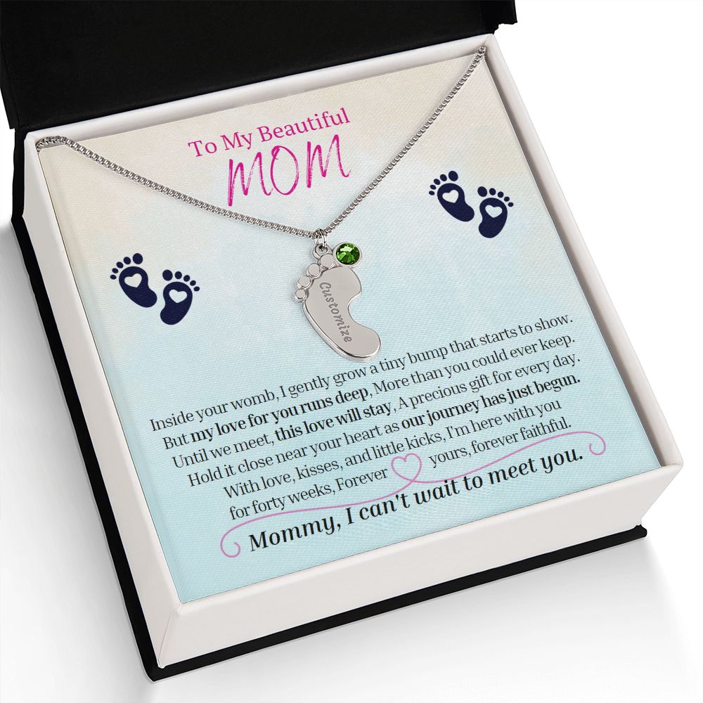 To My Mommy Mom to Be Custom Baby Feet Necklace with Birthstone, Baby Shower Gift, Expecting Mother Pregnancy Gift