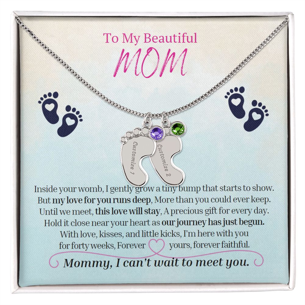 To My Mommy Mom to Be Custom Baby Feet Necklace with Birthstone, Baby Shower Gift, Expecting Mother Pregnancy Gift