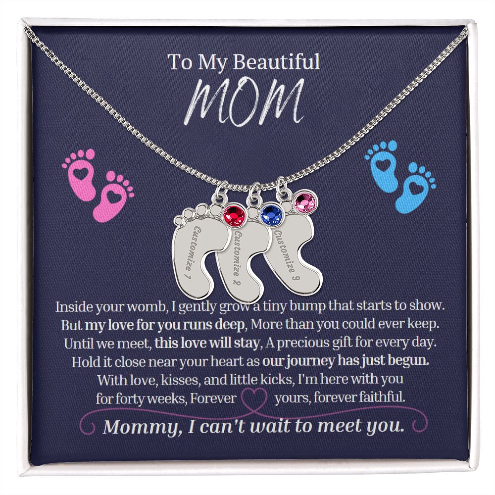 To My Mommy Mom to Be Custom Baby Feet Necklace with Birthstone, Baby Shower Gift, Expecting Mother Pregnancy Gift set