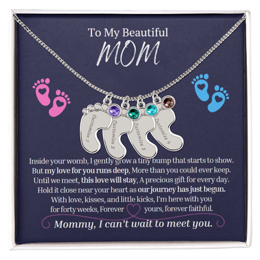 To My Mommy Mom to Be Custom Baby Feet Necklace with Birthstone, Baby Shower Gift, Expecting Mother Pregnancy Gift set