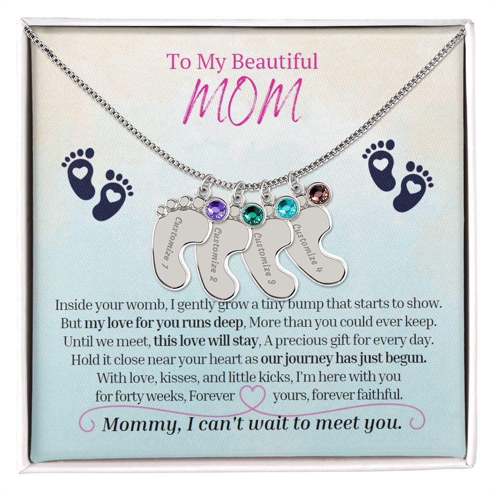 To My Mommy Mom to Be Custom Baby Feet Necklace with Birthstone, Baby Shower Gift, Expecting Mother Pregnancy Gift
