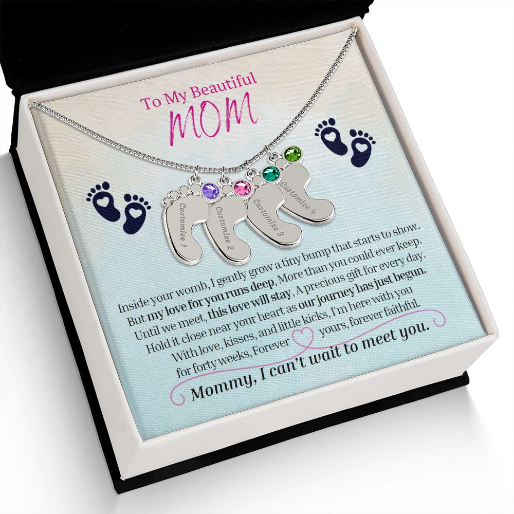 To My Mommy Mom to Be Custom Baby Feet Necklace with Birthstone, Baby Shower Gift, Expecting Mother Pregnancy Gift