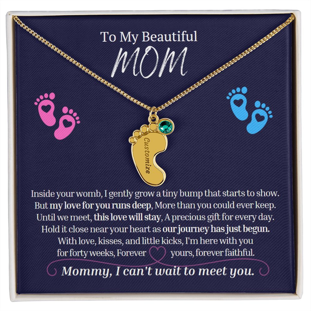To My Mommy Mom to Be Custom Baby Feet Necklace with Birthstone, Baby Shower Gift, Expecting Mother Pregnancy Gift set