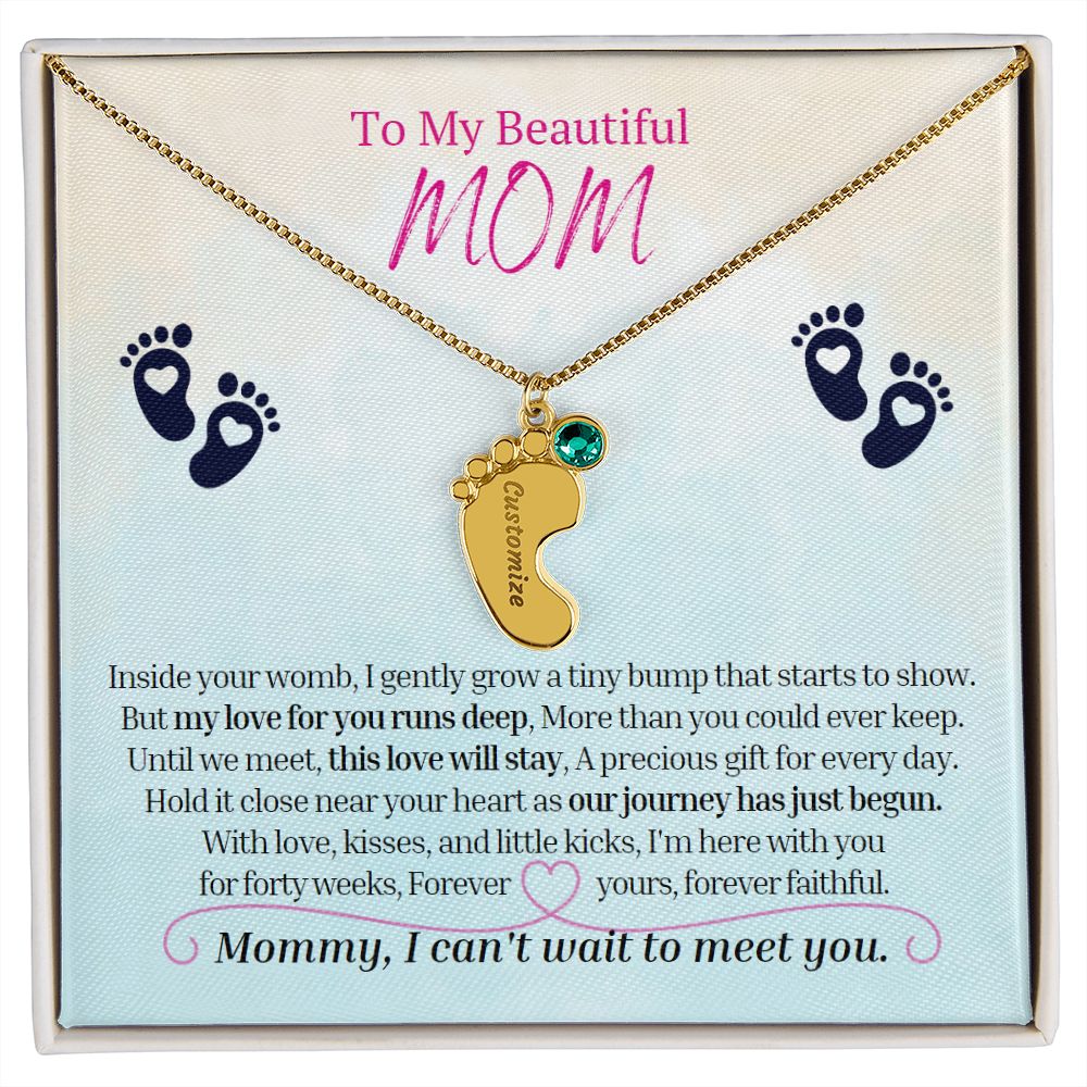 To My Mommy Mom to Be Custom Baby Feet Necklace with Birthstone, Baby Shower Gift, Expecting Mother Pregnancy Gift
