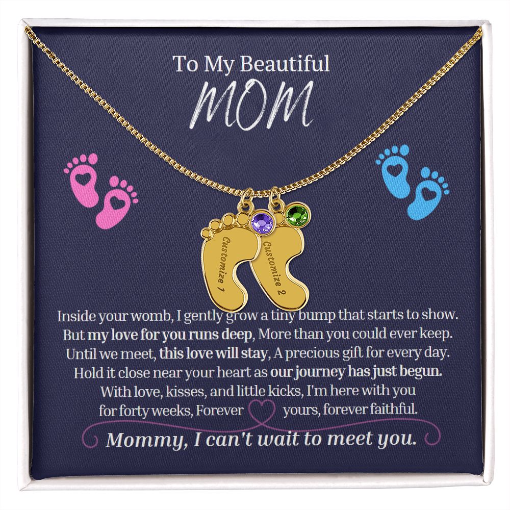 To My Mommy Mom to Be Custom Baby Feet Necklace with Birthstone, Baby Shower Gift, Expecting Mother Pregnancy Gift set