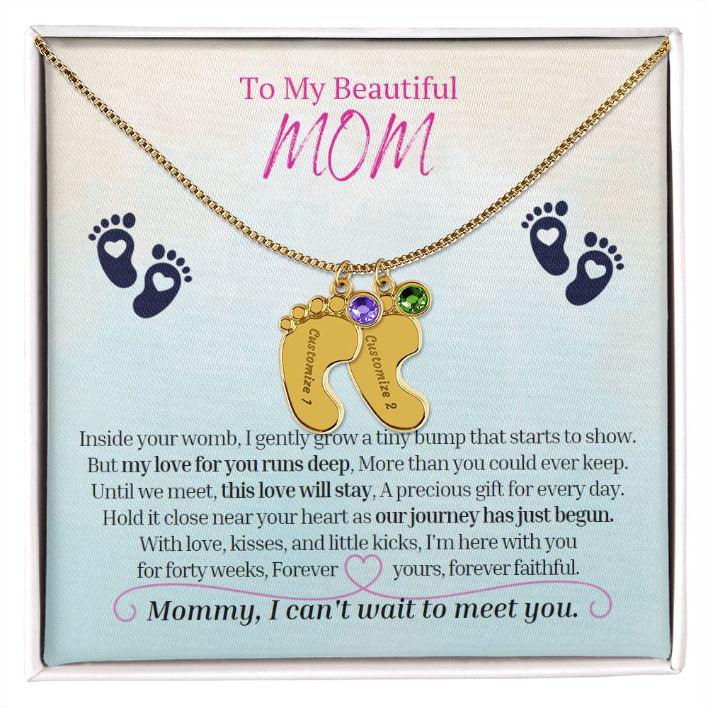 To My Mommy Mom to Be Custom Baby Feet Necklace with Birthstone, Baby Shower Gift, Expecting Mother Pregnancy Gift