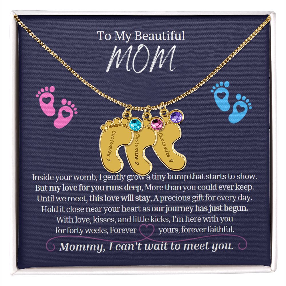 To My Mommy Mom to Be Custom Baby Feet Necklace with Birthstone, Baby Shower Gift, Expecting Mother Pregnancy Gift set