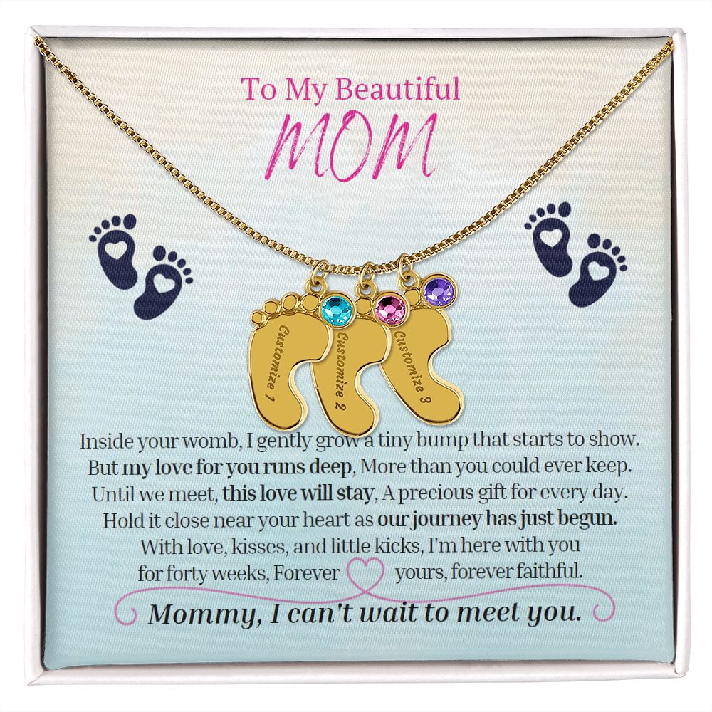 To My Mommy Mom to Be Custom Baby Feet Necklace with Birthstone, Baby Shower Gift, Expecting Mother Pregnancy Gift