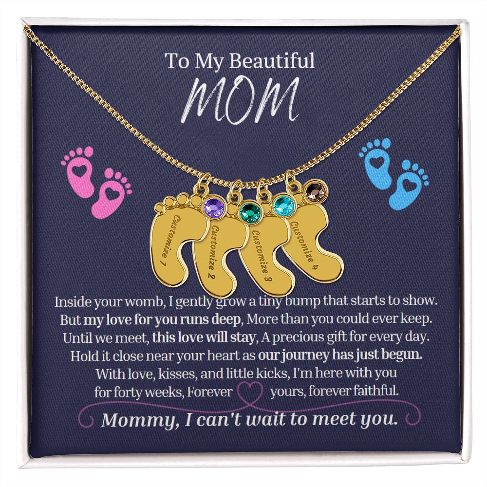 To My Mommy Mom to Be Custom Baby Feet Necklace with Birthstone, Baby Shower Gift, Expecting Mother Pregnancy Gift set