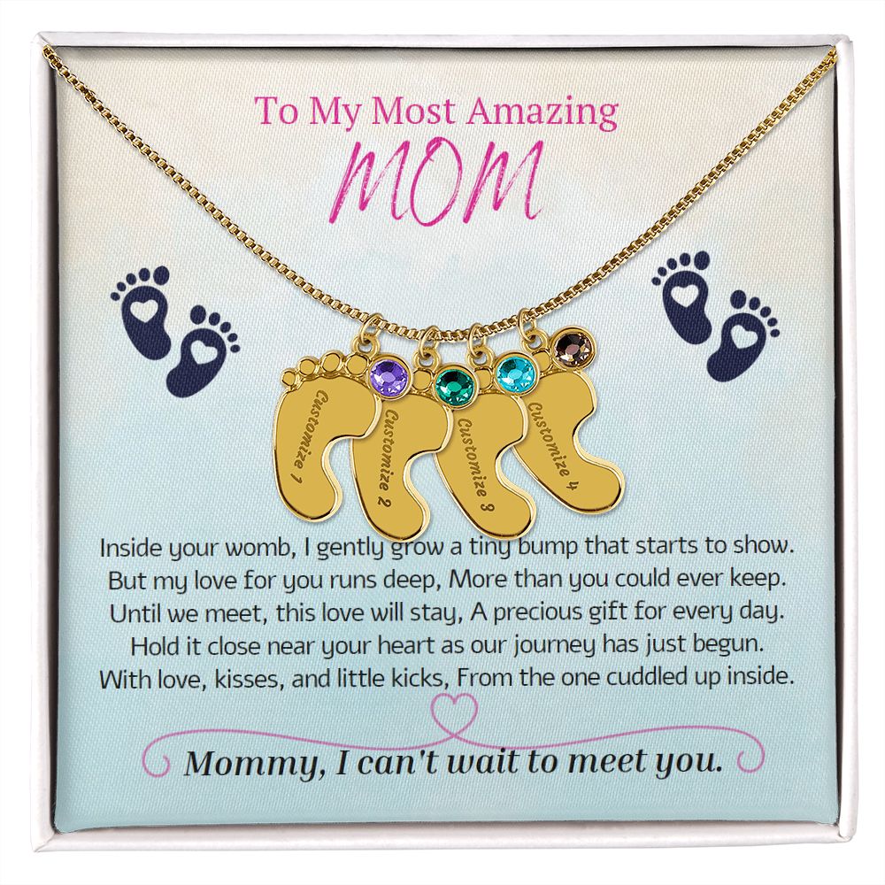 To My Most Amazing MOM, To My Mommy, Mom to Be, Custom Baby Feet Necklace with Birthstone, Baby Shower Gift, Expecting Mother Pregnancy Gift