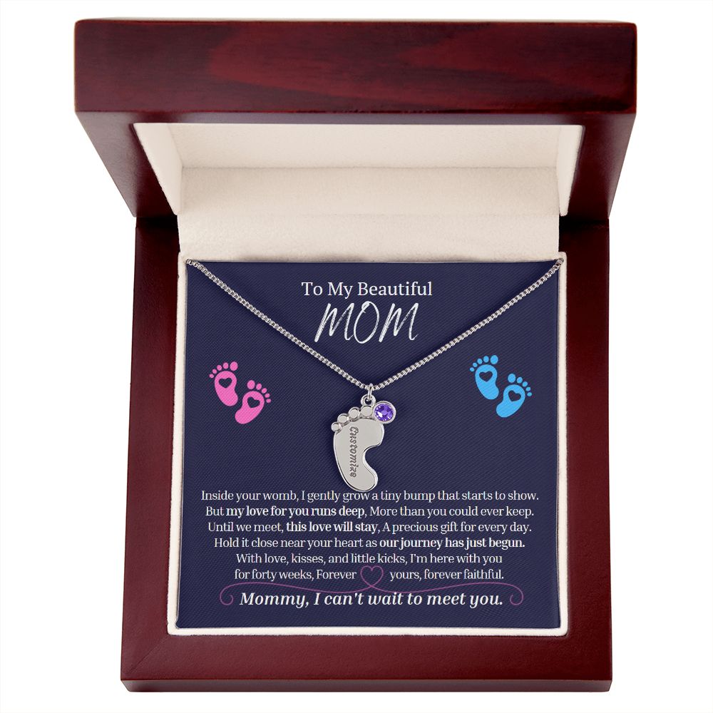 To My Mommy Mom to Be Custom Baby Feet Necklace with Birthstone, Baby Shower Gift, Expecting Mother Pregnancy Gift set