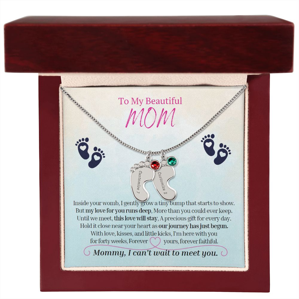 To My Mommy Mom to Be Custom Baby Feet Necklace with Birthstone, Baby Shower Gift, Expecting Mother Pregnancy Gift