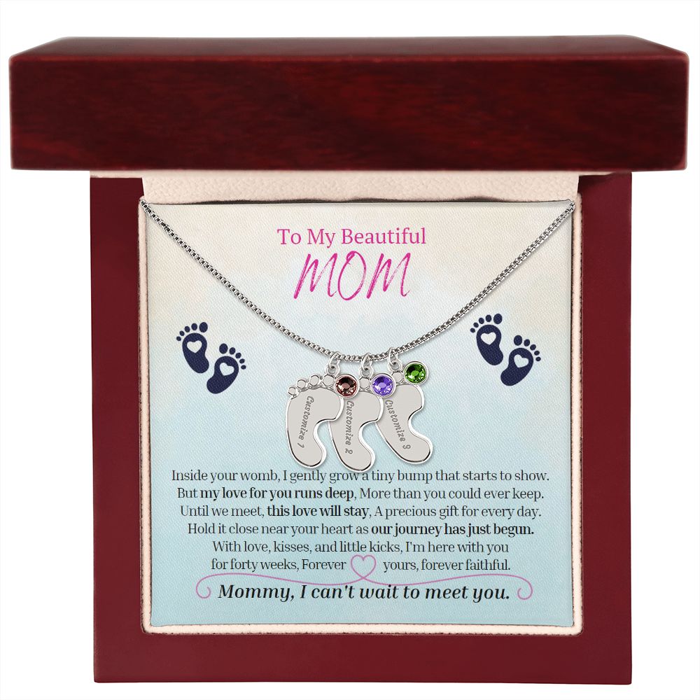 To My Mommy Mom to Be Custom Baby Feet Necklace with Birthstone, Baby Shower Gift, Expecting Mother Pregnancy Gift