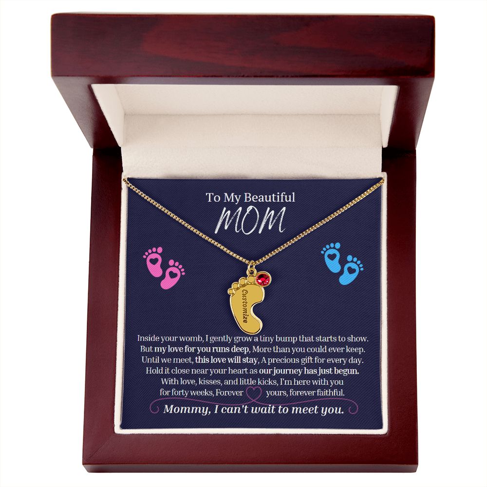 To My Mommy Mom to Be Custom Baby Feet Necklace with Birthstone, Baby Shower Gift, Expecting Mother Pregnancy Gift set
