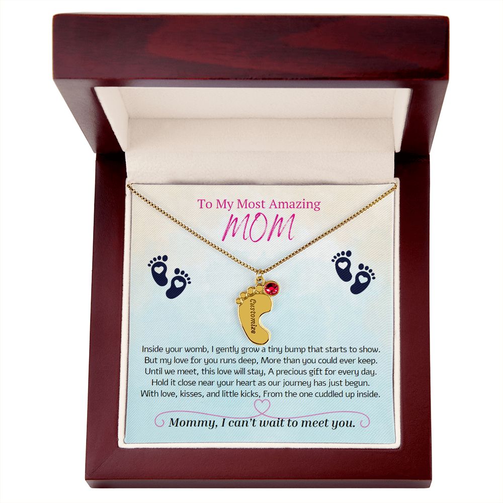 To My Most Amazing MOM, To My Mommy, Mom to Be, Custom Baby Feet Necklace with Birthstone, Baby Shower Gift, Expecting Mother Pregnancy Gift