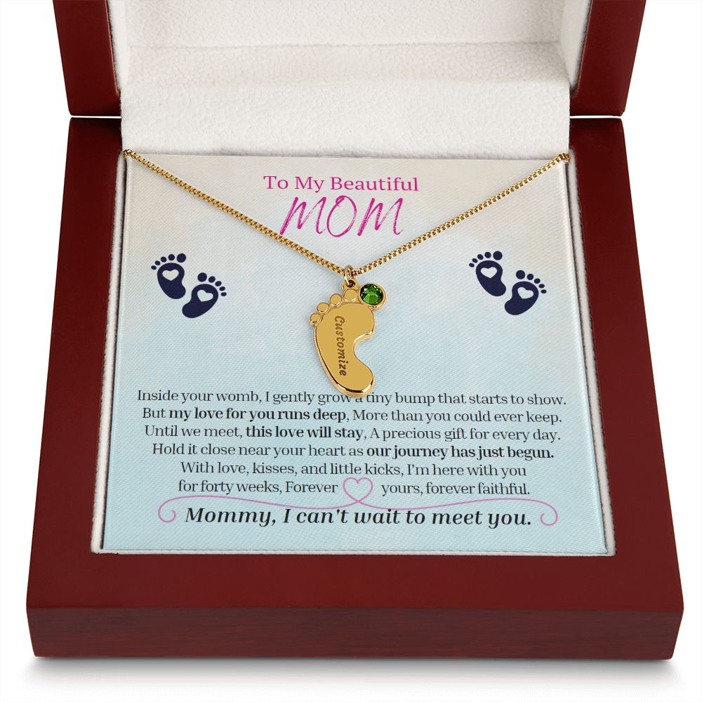 To My Mommy Mom to Be Custom Baby Feet Necklace with Birthstone, Baby Shower Gift, Expecting Mother Pregnancy Gift