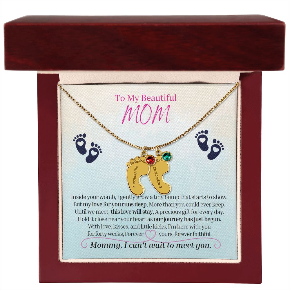 To My Mommy Mom to Be Custom Baby Feet Necklace with Birthstone, Baby Shower Gift, Expecting Mother Pregnancy Gift