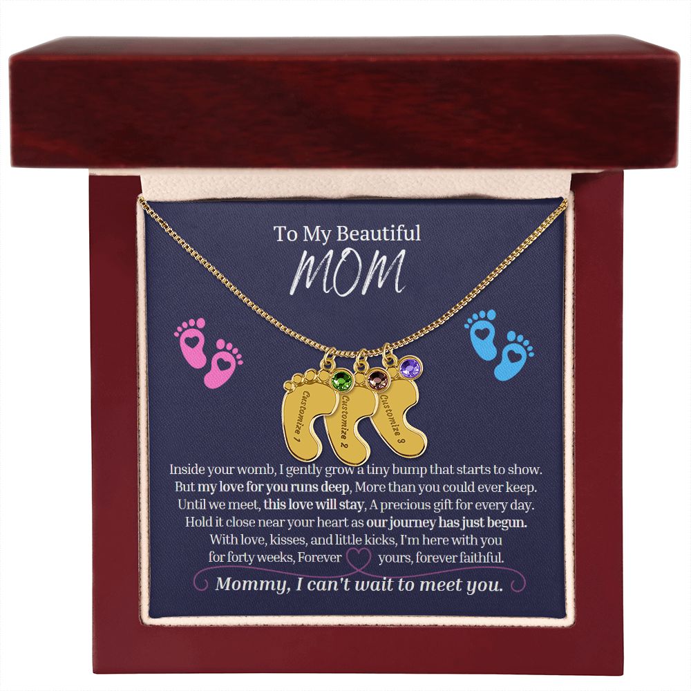To My Mommy Mom to Be Custom Baby Feet Necklace with Birthstone, Baby Shower Gift, Expecting Mother Pregnancy Gift set