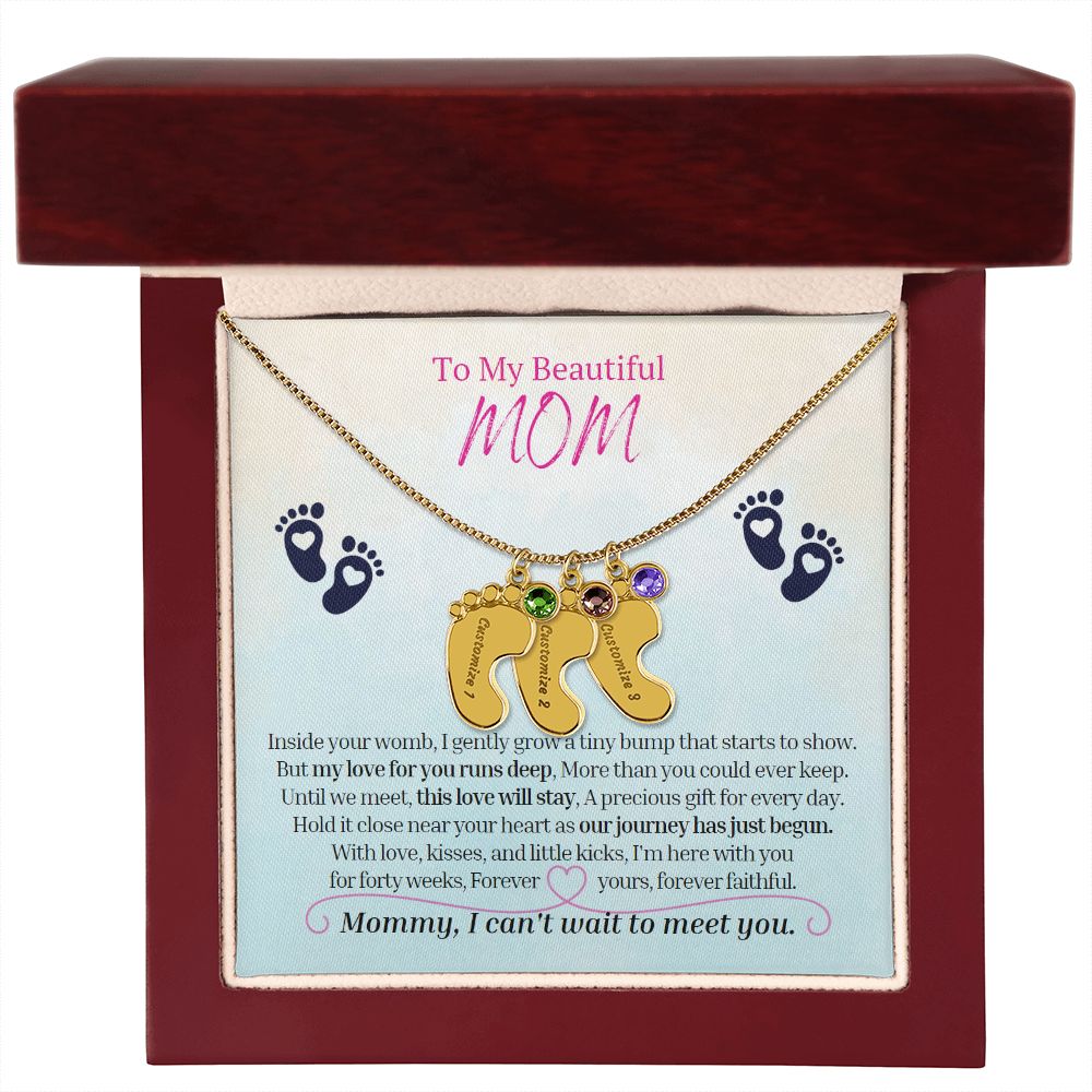 To My Mommy Mom to Be Custom Baby Feet Necklace with Birthstone, Baby Shower Gift, Expecting Mother Pregnancy Gift