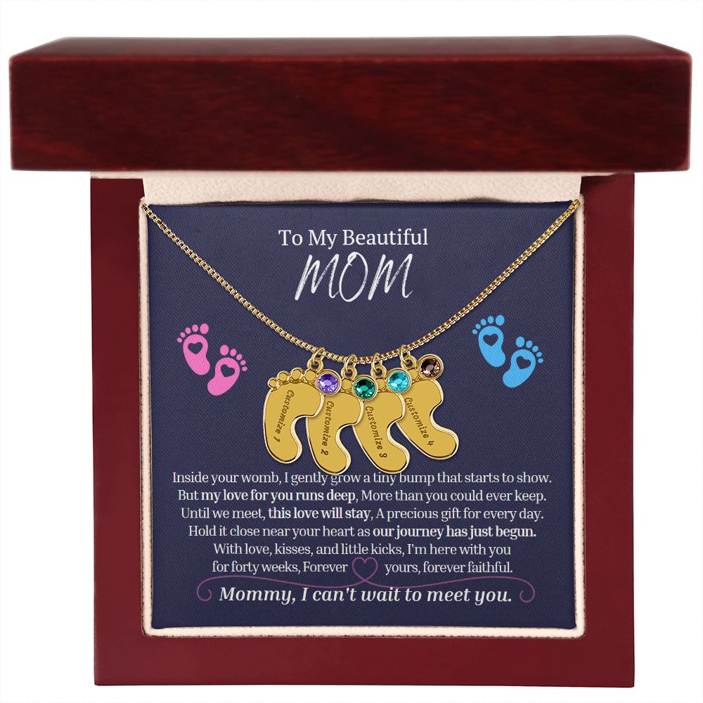 To My Mommy Mom to Be Custom Baby Feet Necklace with Birthstone, Baby Shower Gift, Expecting Mother Pregnancy Gift set