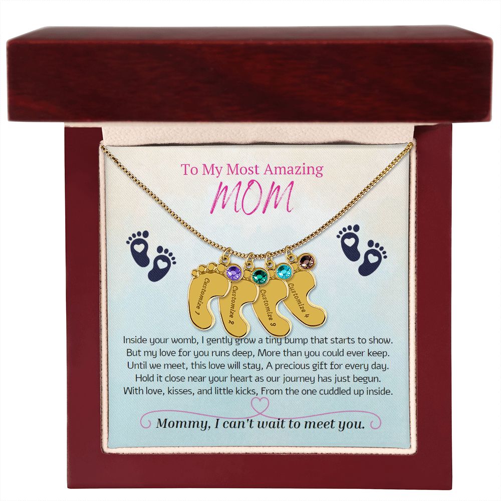To My Most Amazing MOM, To My Mommy, Mom to Be, Custom Baby Feet Necklace with Birthstone, Baby Shower Gift, Expecting Mother Pregnancy Gift