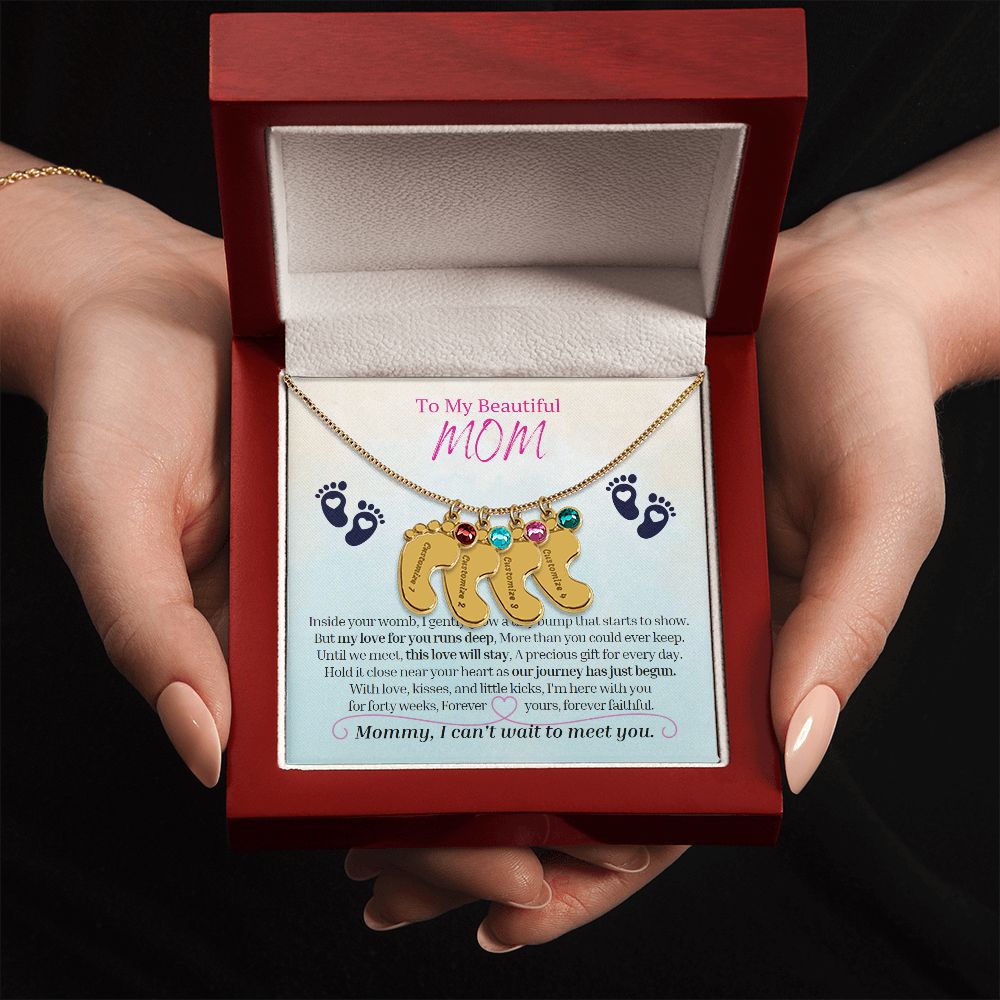 To My Mommy Mom to Be Custom Baby Feet Necklace with Birthstone, Baby Shower Gift, Expecting Mother Pregnancy Gift
