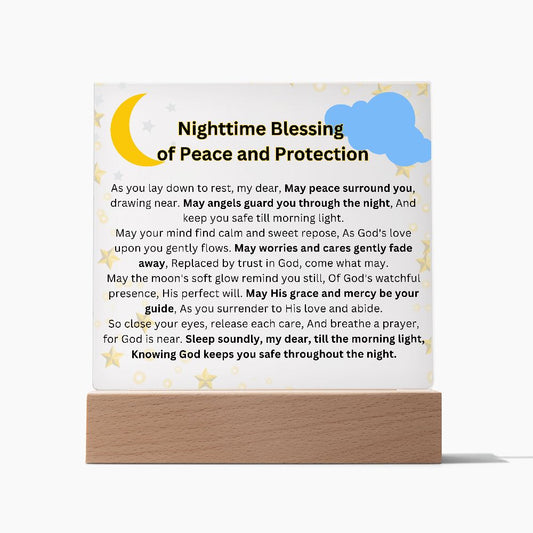 Beneath the Moon's Glow: A Nighttime Blessing of Peace and Protection  Square Acrylic Plaque!