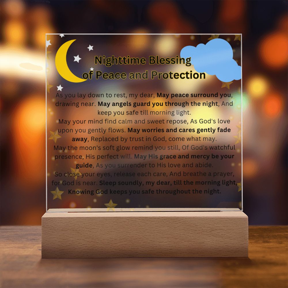 Beneath the Moon's Glow: A Nighttime Blessing of Peace and Protection  Square Acrylic Plaque!